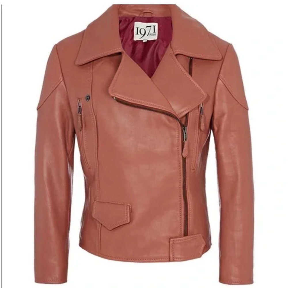 Reiss Lamb Leather dusty pink Jacket size small